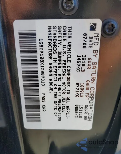 2001 Saturn Sc1 z USA, uszkodzony, nr VIN 1G8ZP128X1Z207319